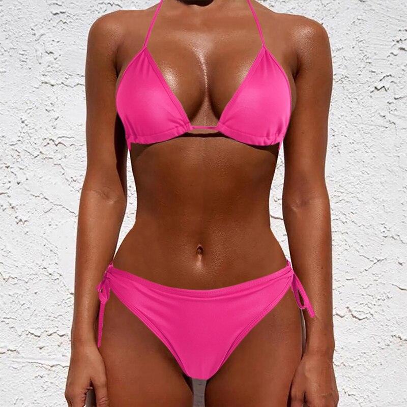 "Rainbow Reef – Solid Triangle Halter Bikini Set"