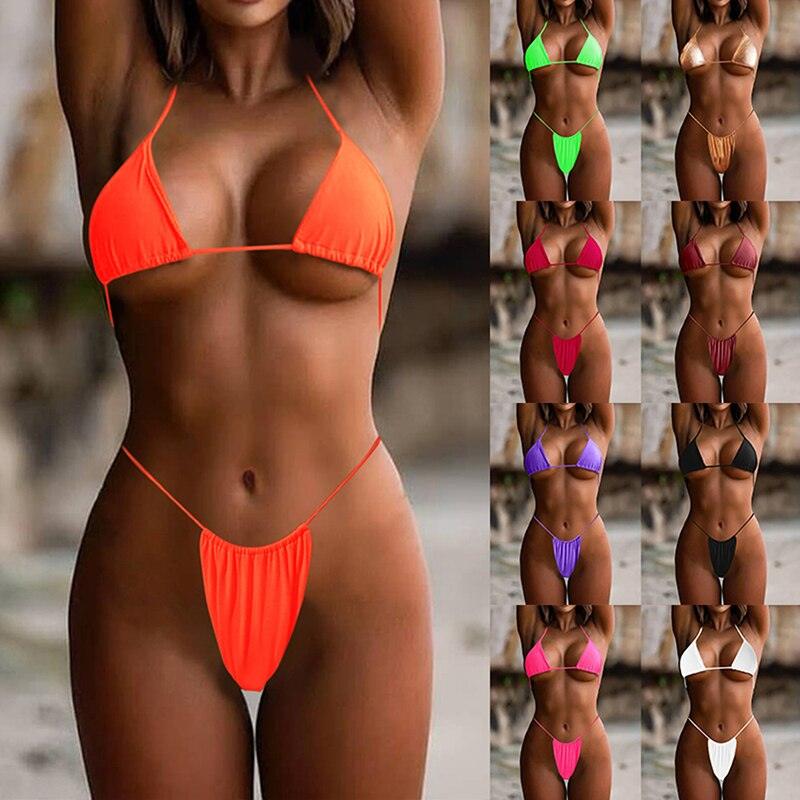 "Rainbow Reef – Solid Triangle Halter Bikini Set"