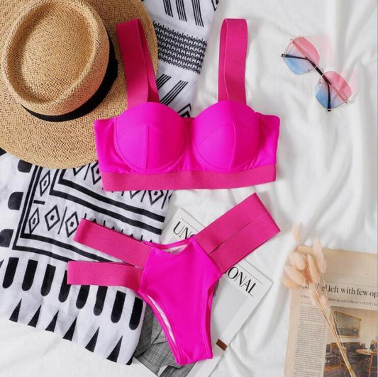 Electric Eel – Neon Patchwork Cut-Out Push-Up Bikini Set"