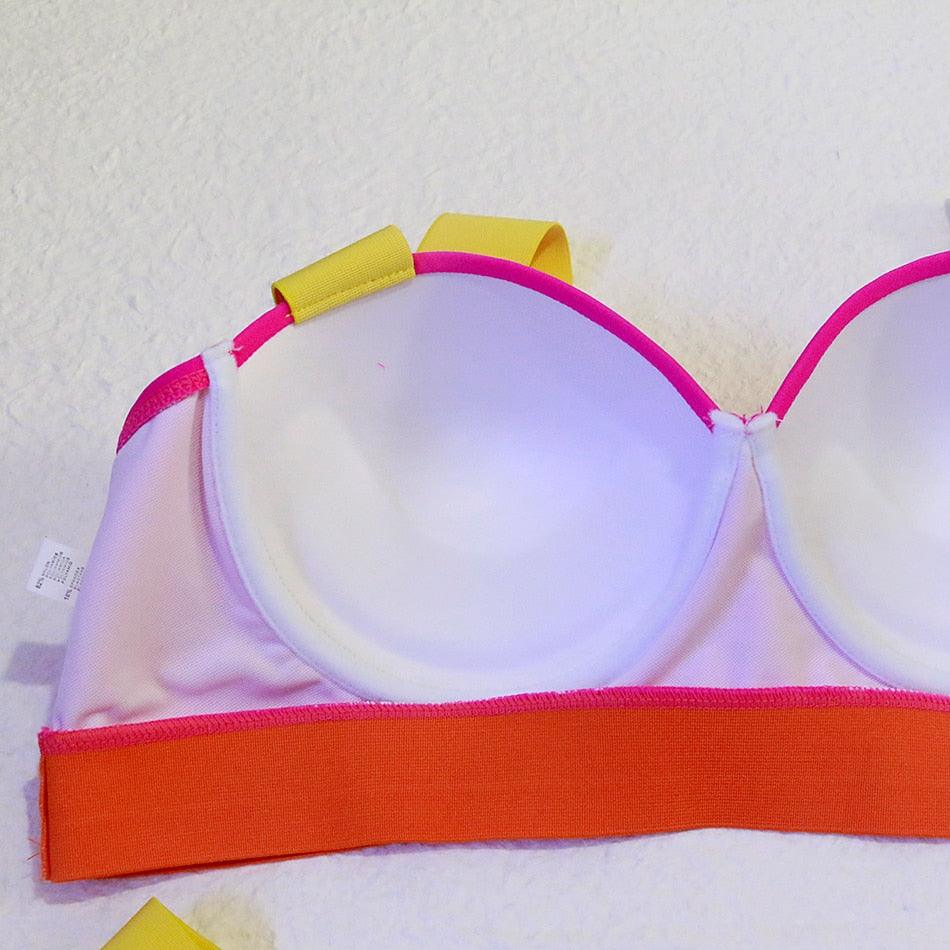 Electric Eel – Neon Patchwork Cut-Out Push-Up Bikini Set"