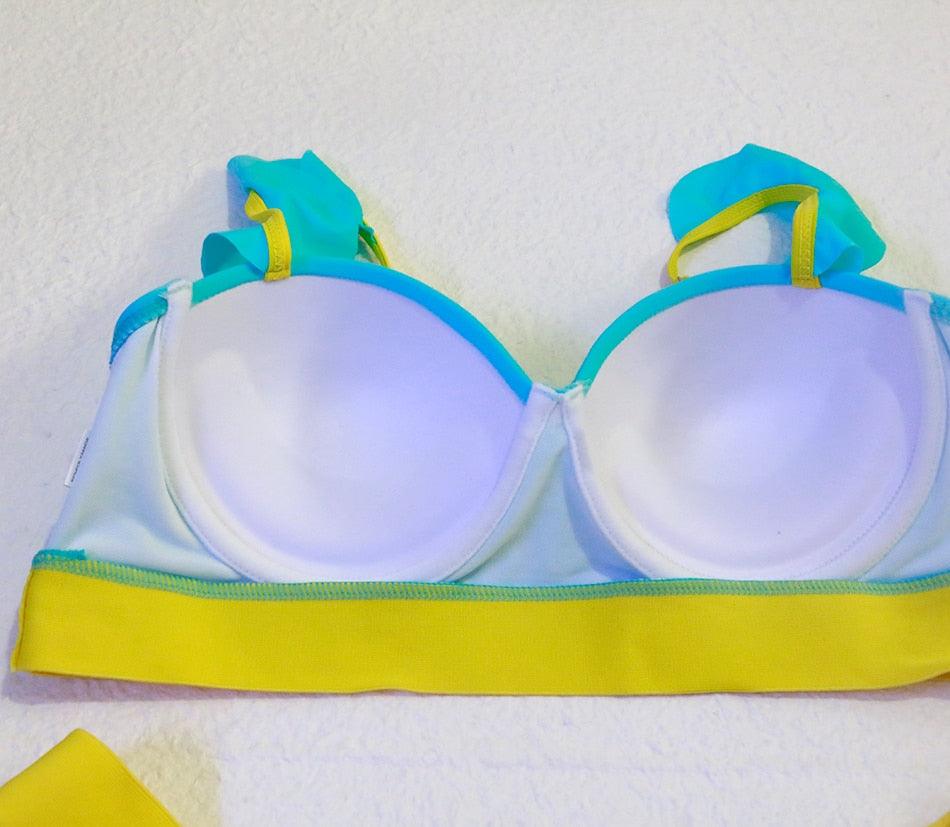 Electric Eel – Neon Patchwork Cut-Out Push-Up Bikini Set"