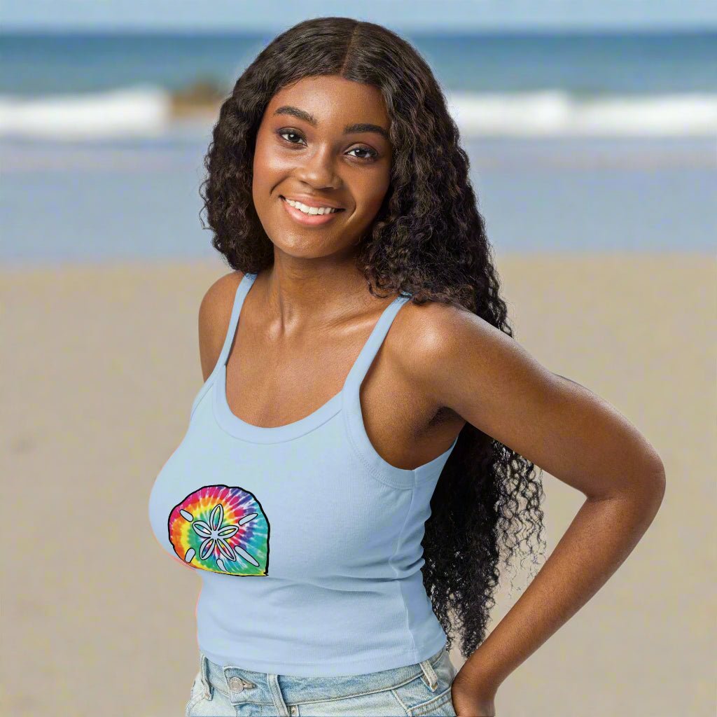 Women’s micro-rib tank top | Sand Dollar Beach Print