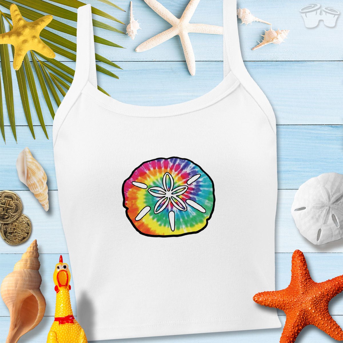 Women’s micro-rib tank top | Sand Dollar Beach Print