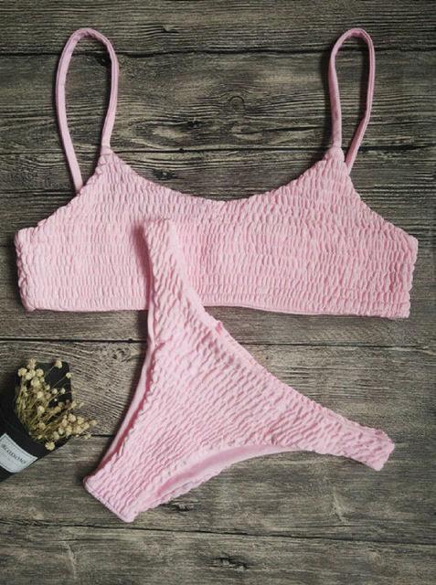 Yellow Ruffles Crochet Bikini Set Women Push-up Padded Bra Swimsuit Triangle Swimwear Bathing Suit Women's Brazilian-Style Bikini Swimsuit Two Piece Halter Neck Padded Push up Bikini Sets