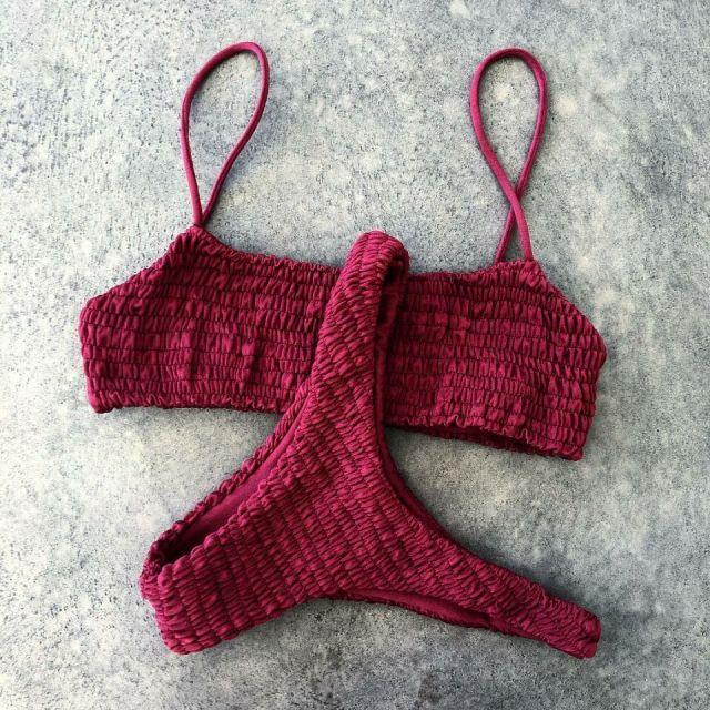 Yellow Ruffles Crochet Bikini Set Women Push-up Padded Bra Swimsuit Triangle Swimwear Bathing Suit Women's Brazilian-Style Bikini Swimsuit Two Piece Halter Neck Padded Push up Bikini Sets