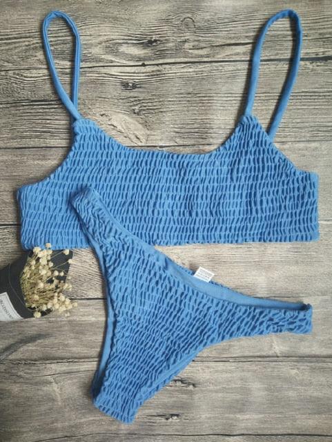 Yellow Ruffles Crochet Bikini Set Women Push-up Padded Bra Swimsuit Triangle Swimwear Bathing Suit Women's Brazilian-Style Bikini Swimsuit Two Piece Halter Neck Padded Push up Bikini Sets