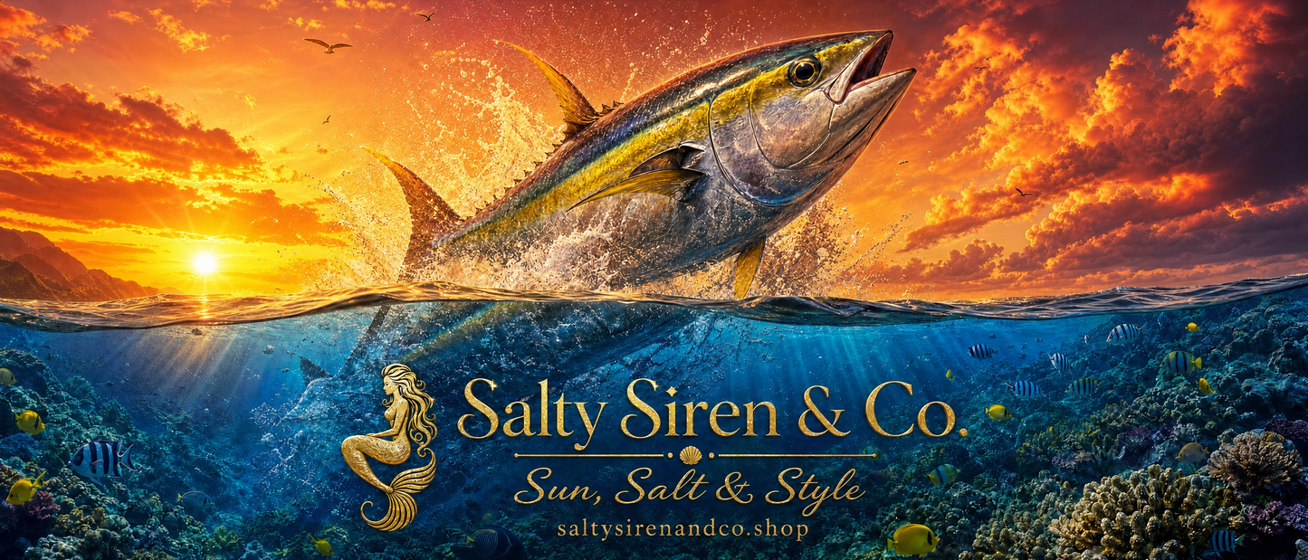 Yellowfin Tuna at Sunset with Coral Reef